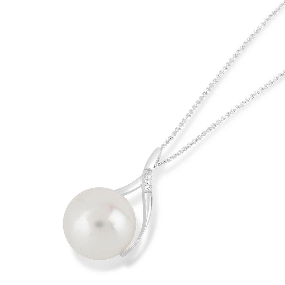 9ct White Gold Diamond & Pearl Teardrop Pendant (Chain Included) image number 1