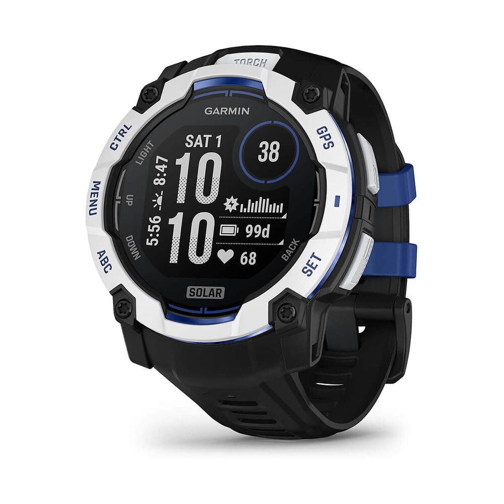 Garmin Instinct 3 50mm Solar Whitestone Bezel Bolt Blue & Whitestone Silicone Strap Watch image number 0