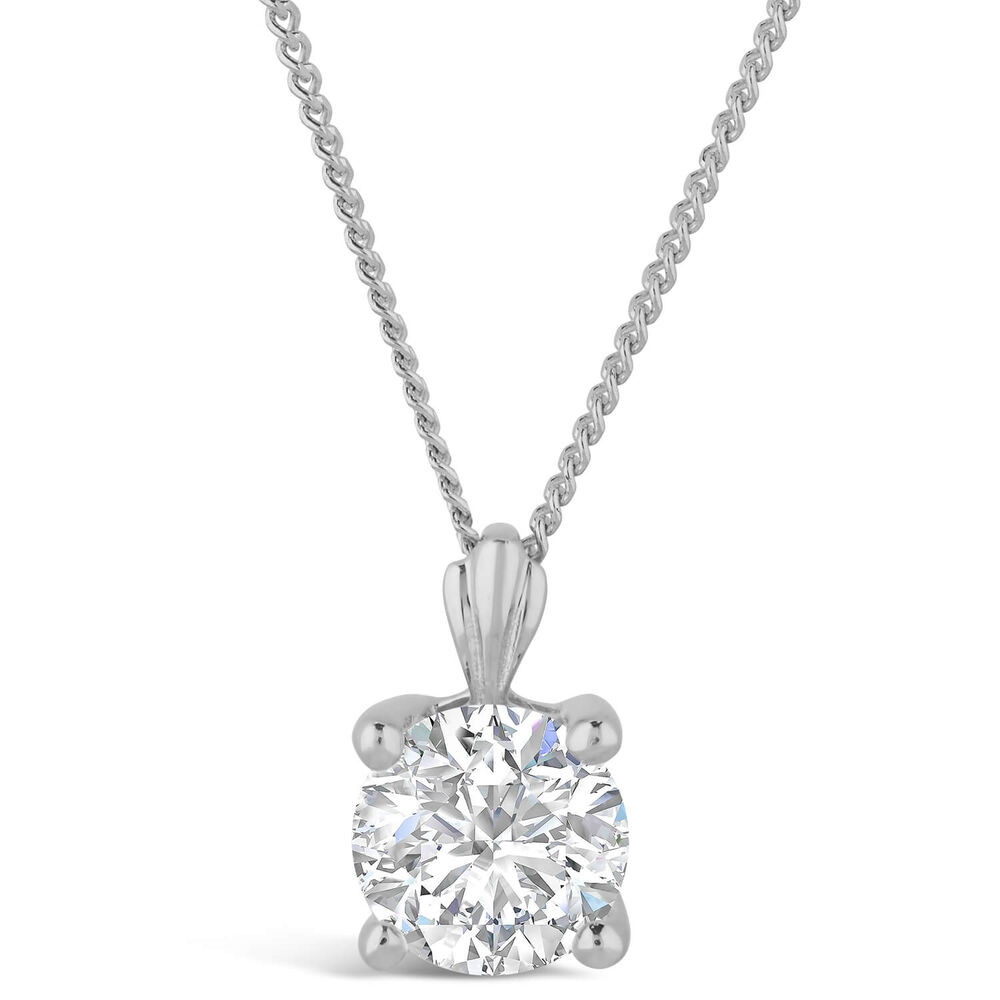 9ct White Gold 5mm Four Claw Cubic Zirconia Set Pendant (Chain Included)