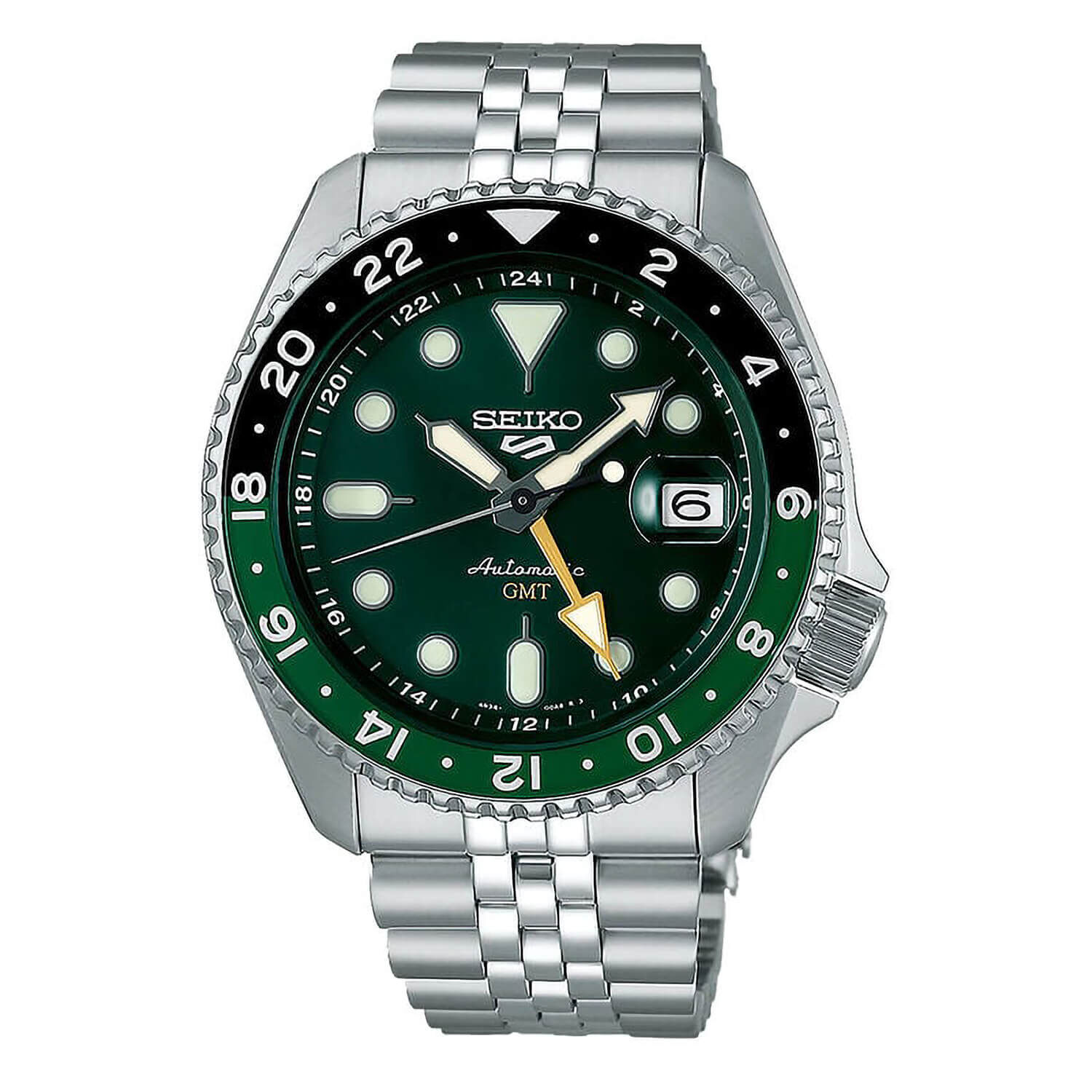 Seiko 5 Sports SKX GMT Bi Colour 42.5mm Green Dial Steel Bracelet Watch