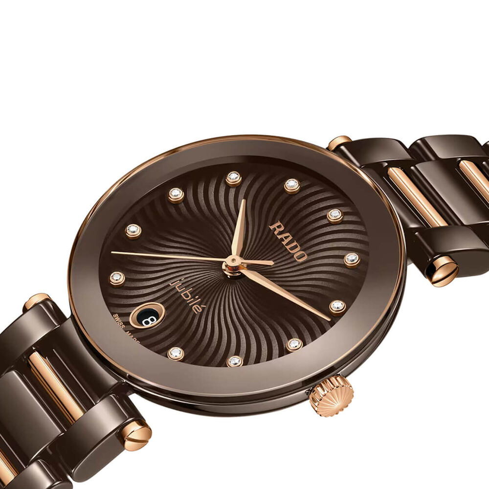 Rado LaCoupole Diamonds 31mm Brown Dial Rose Gold PVD Steel & High-Tech Ceramic Bracelet Watch image number 1
