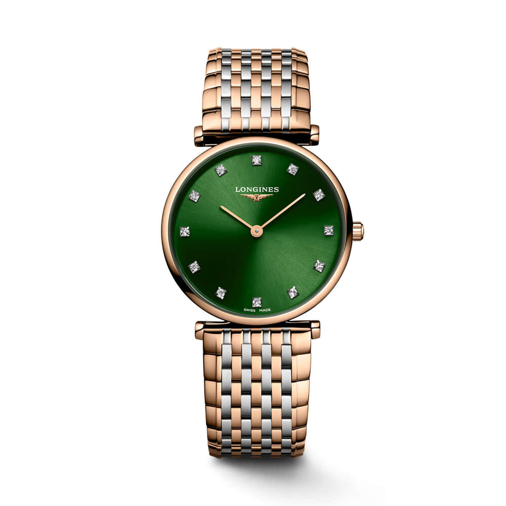 Longines La Grande Classique 29mm Green Dial Diamond Dots Two Tone Steel Bracelet Watch