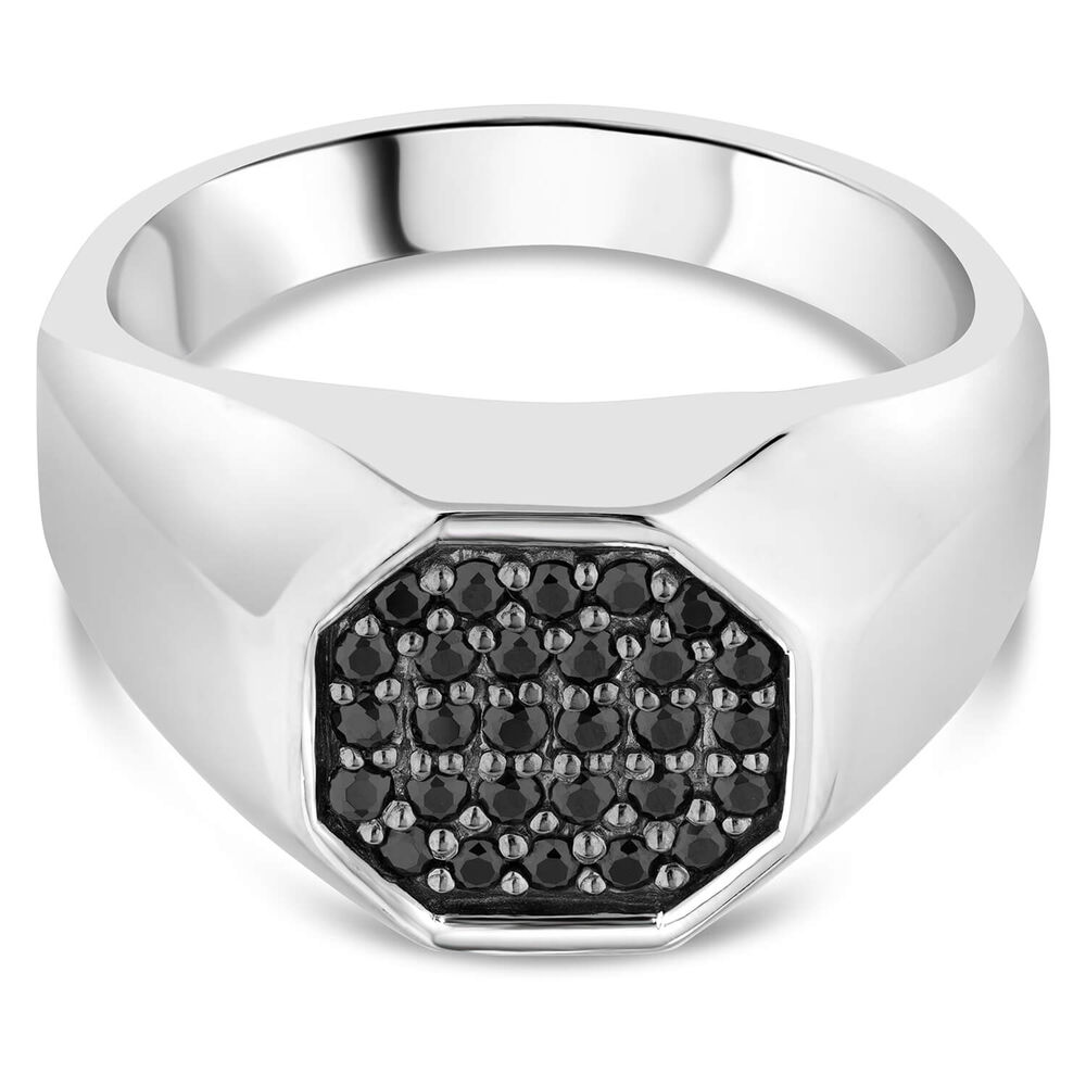 Sterling Silver Rhodium Plated 3.7mm Octagonal Men's Ring