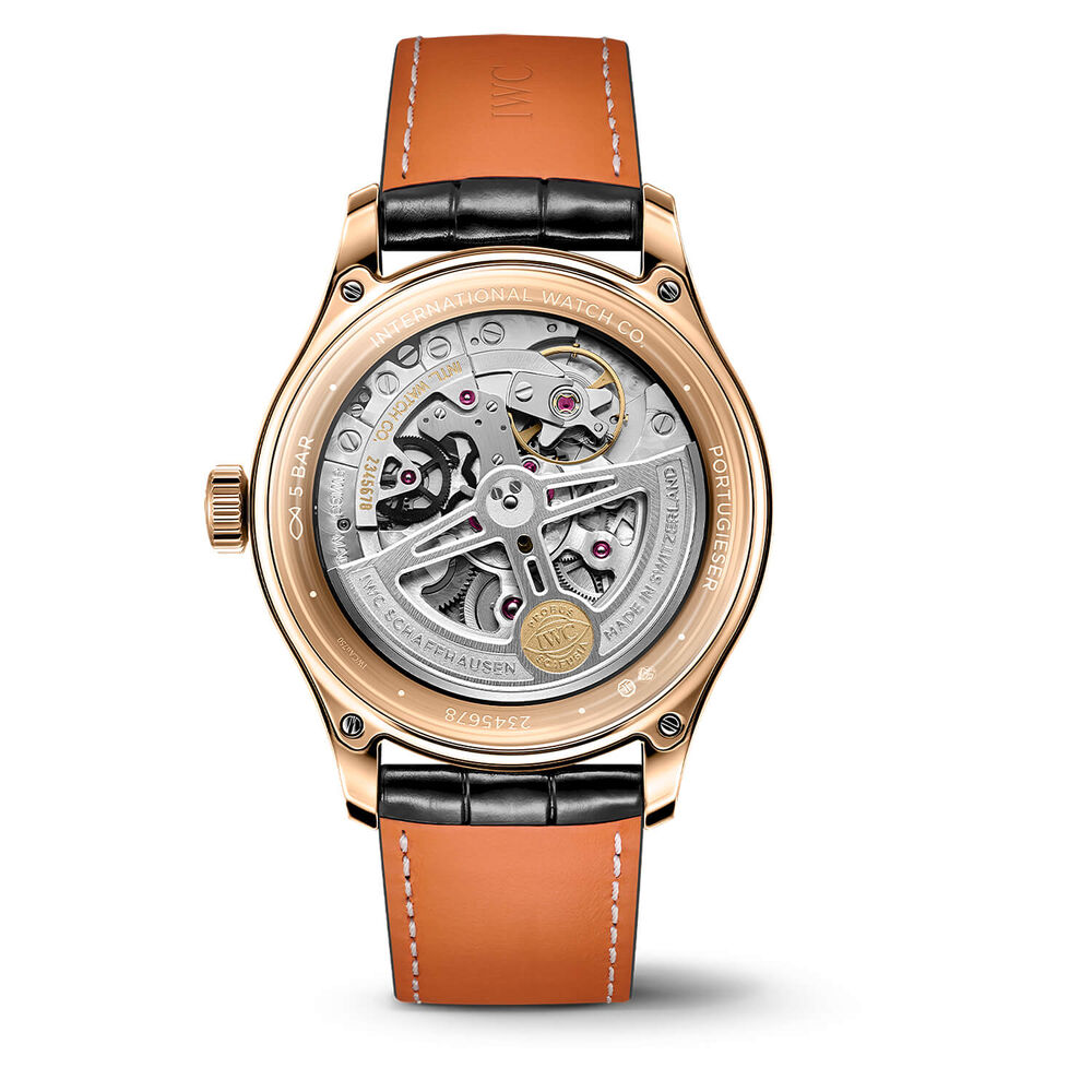 IWC Schaffhausen Portugieser Automatic 40 Obsidian Dial 18ct 5N Gold Case Leather Watch image number 2