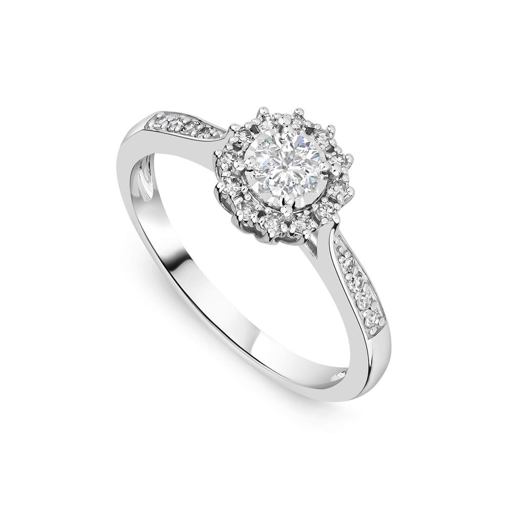 18ct White Gold 0.35ct Illusion Diamond Halo Shoulders Ring