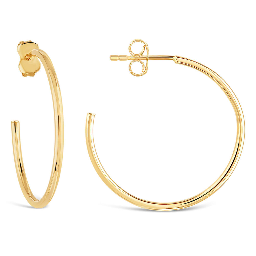 9ct Yellow Gold 25mm Plain Hoop Earrings image number 1