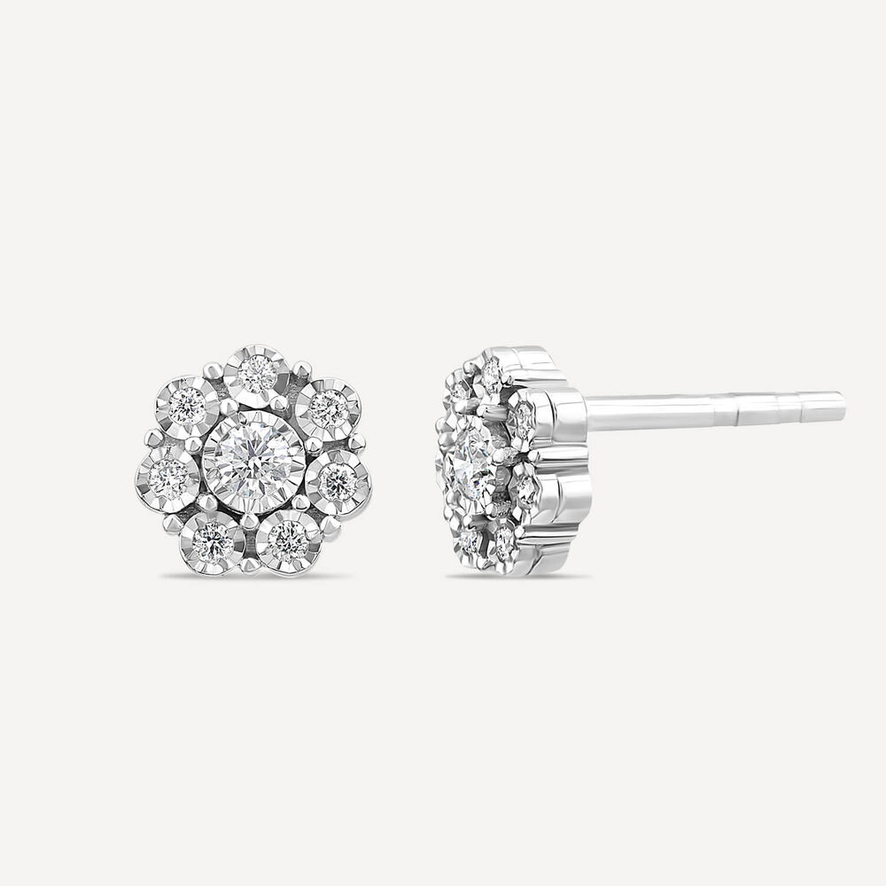 9ct White Gold 0.13ct Illusion Round Diamond Halo Stud Earrings image number 1