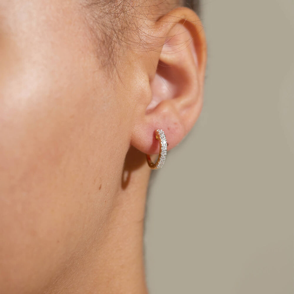 9ct Yellow & White Gold 0.33ct Diamond Huggie Eternal Hoop Earrings image number 8