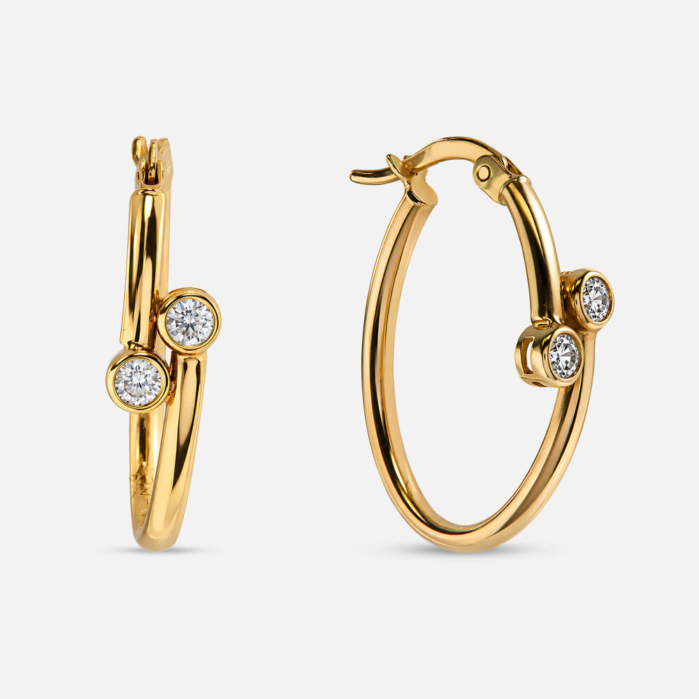 9ct Yellow Gold Cubic Zirconia Bezel Set Twist Hoop Earrings