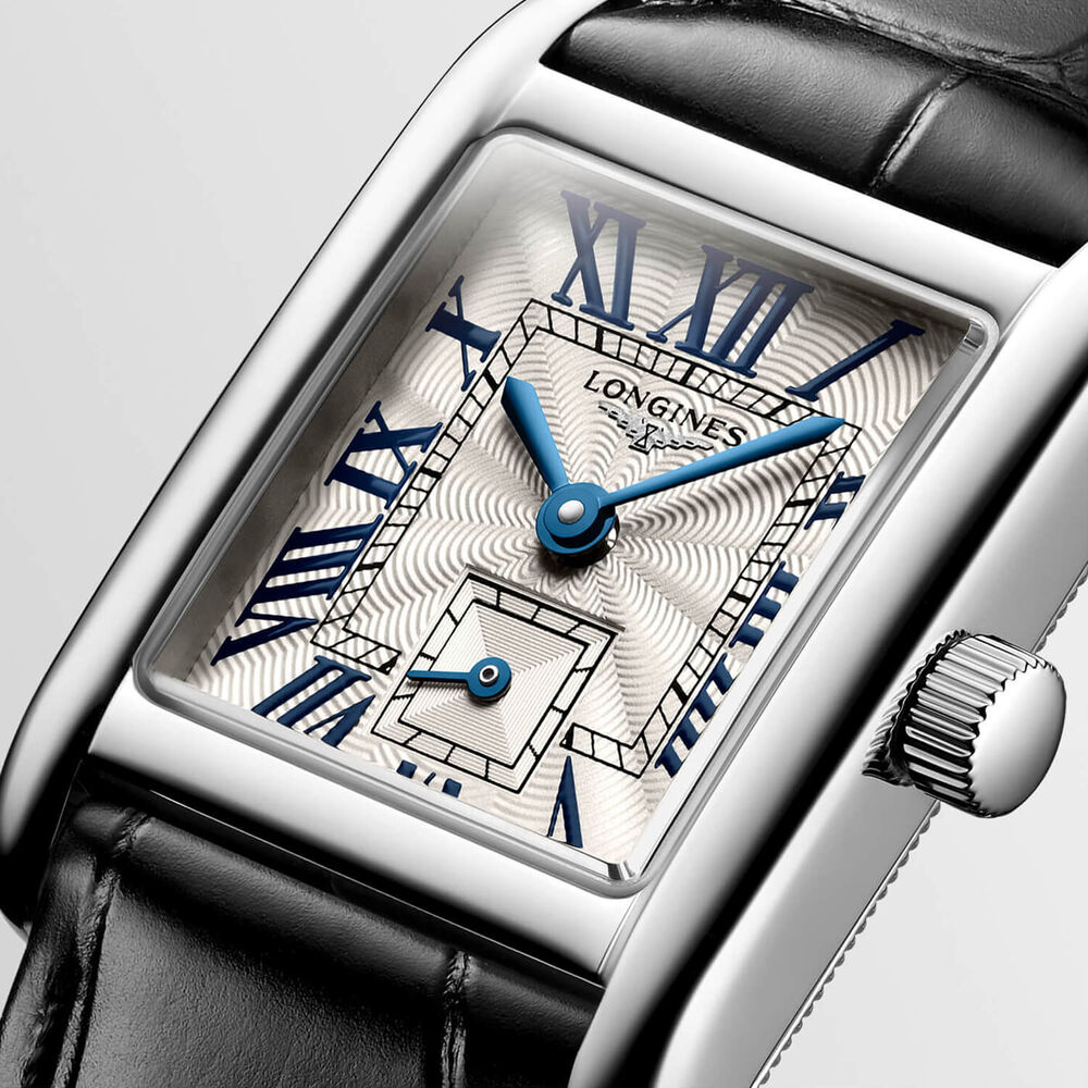 Longines MiniDolcevita 2023 29 X 21.50mm Silver "flinqué" Dial Black Strap Watch image number 3