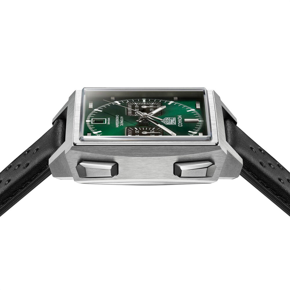 TAG Heuer Monaco Chronograph 39mm Green Dial Black Leather Strap Watch