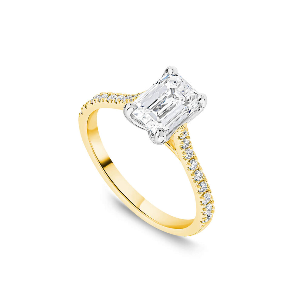 Born 18ct Yellow Gold Lab Grown 1.70ct Emerald Cut & Diamond Sides Ring