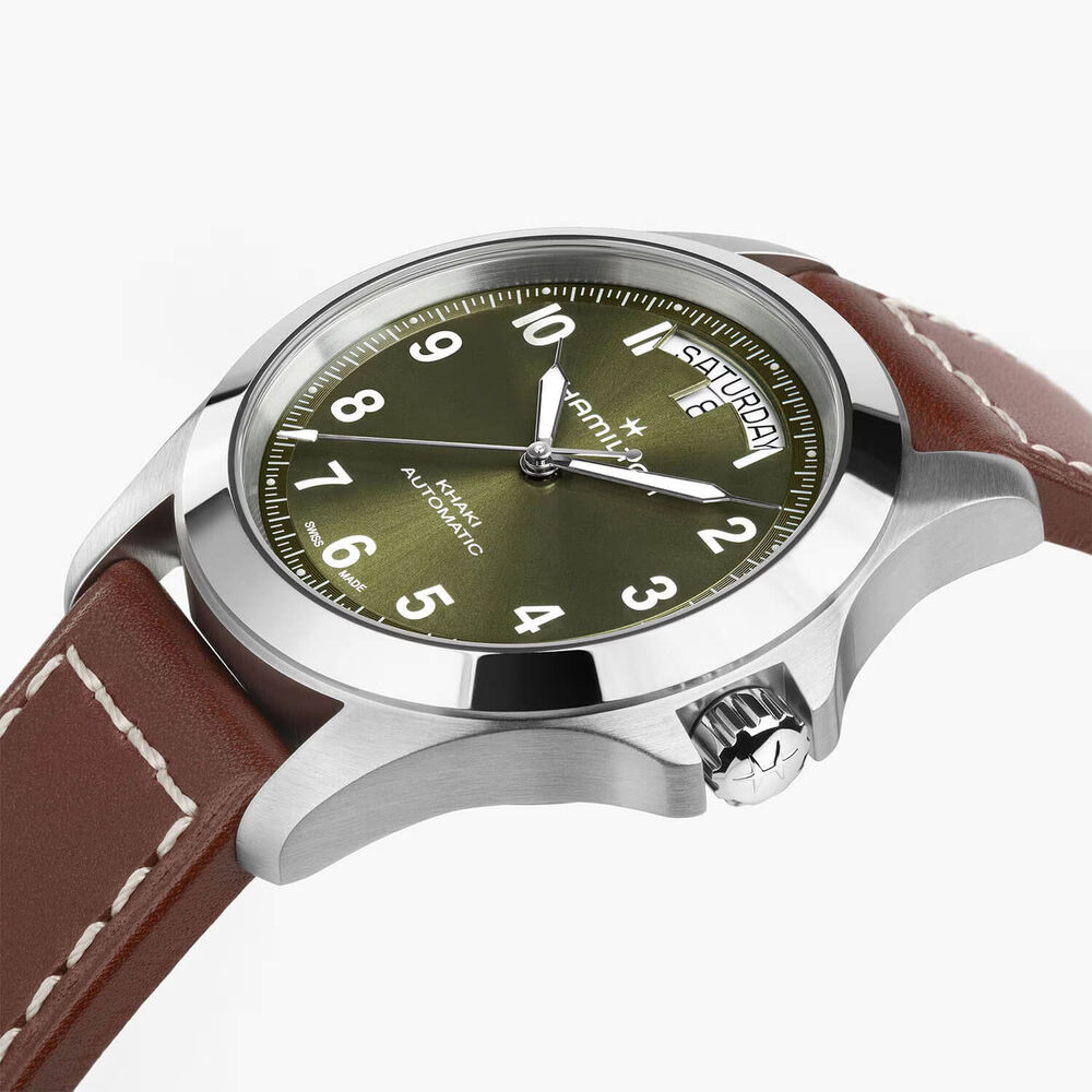 Hamilton Khaki Field King Day-Date 40mm Green Dial Brown Leather Strap Watch