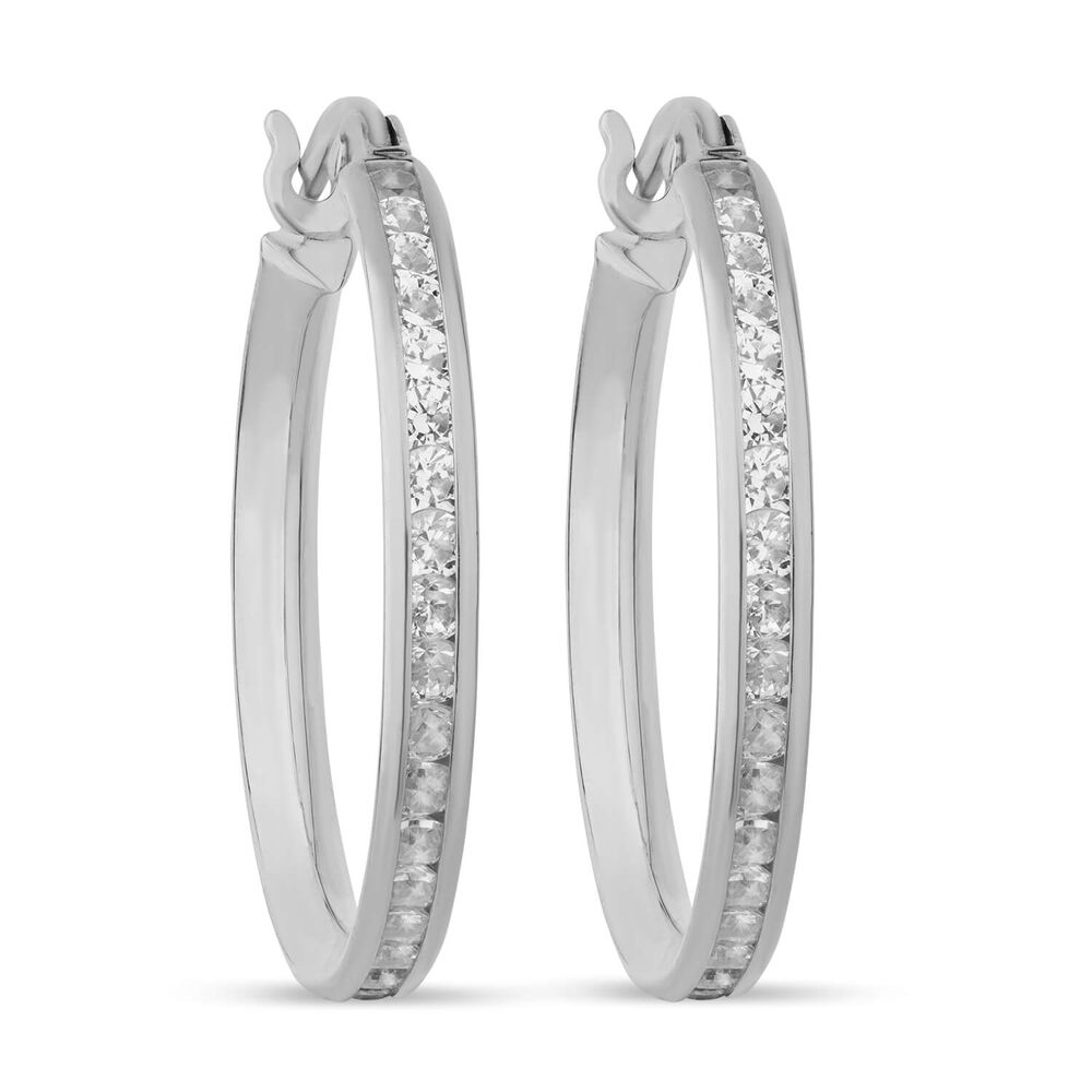 9CT White Gold Cubic Zirconia Hoop Earrings image number 0