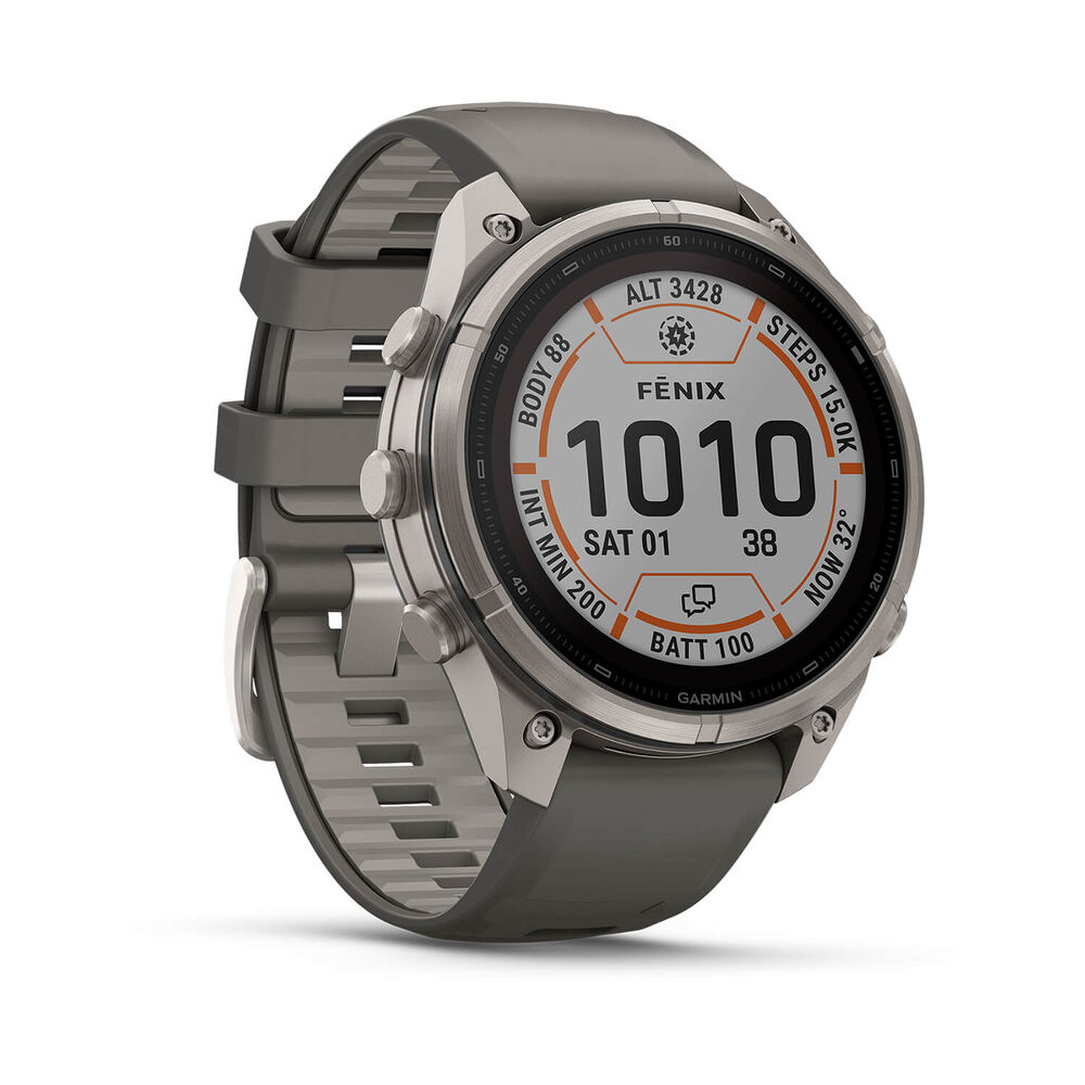 Garmin fenix 9 Pro Solar 47mm Titanium Pebble Grey Silicone Strap Watch