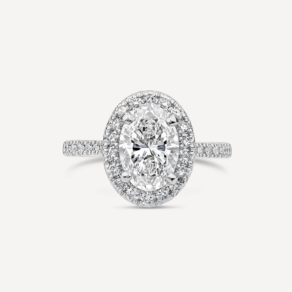 Born Platinum Lab Grown 2.13ct Oval Halo & Diamond Sides Ring image number 1