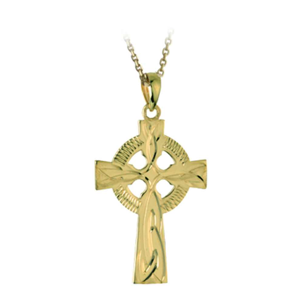 9ct Gold Hand Engraved Celtic Knot Cross Pendant image number 0