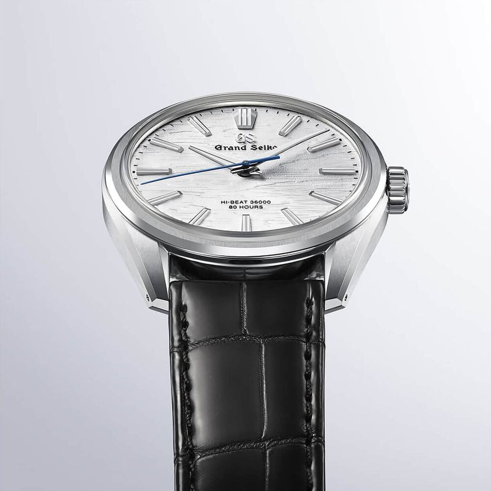 Grand Seiko Evolution 9 'Birch Bark' Titanium Hi-Beat 38.6mm Silver Dial Leather Strap Watch