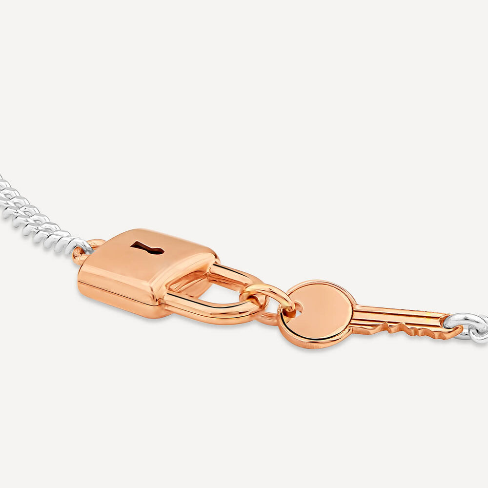 Sterling Silver & Rose Gold Plated Padlock & Key Bracelet image number 2