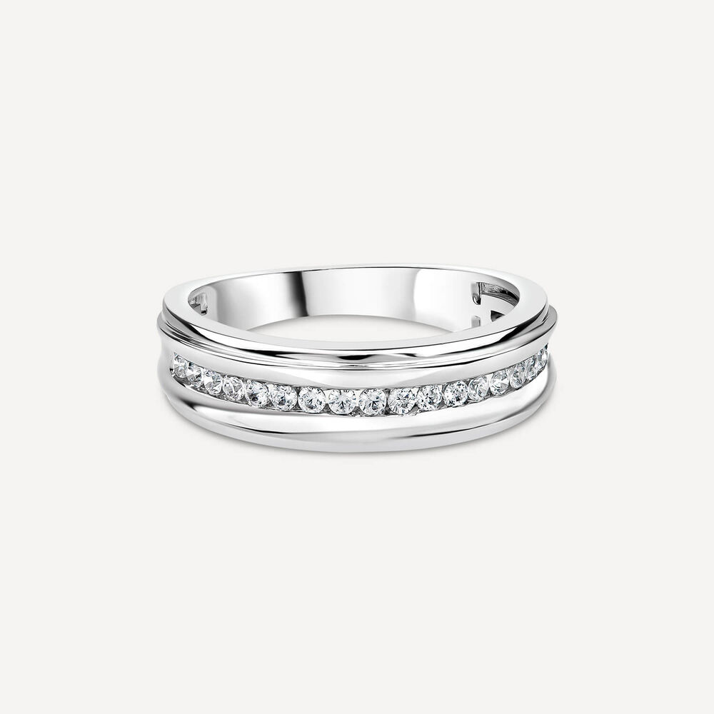 9ct White Gold 0.33ct Diamond Line Curved Polished Ring image number 2