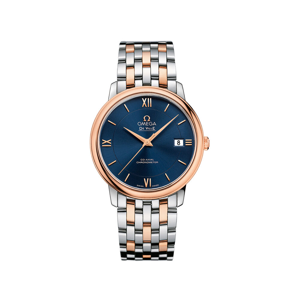 Pre-Owned OMEGA De Ville Prestige 36.8mm Blue Dial 18ct Rose Gold & Steel Bracelet Watch