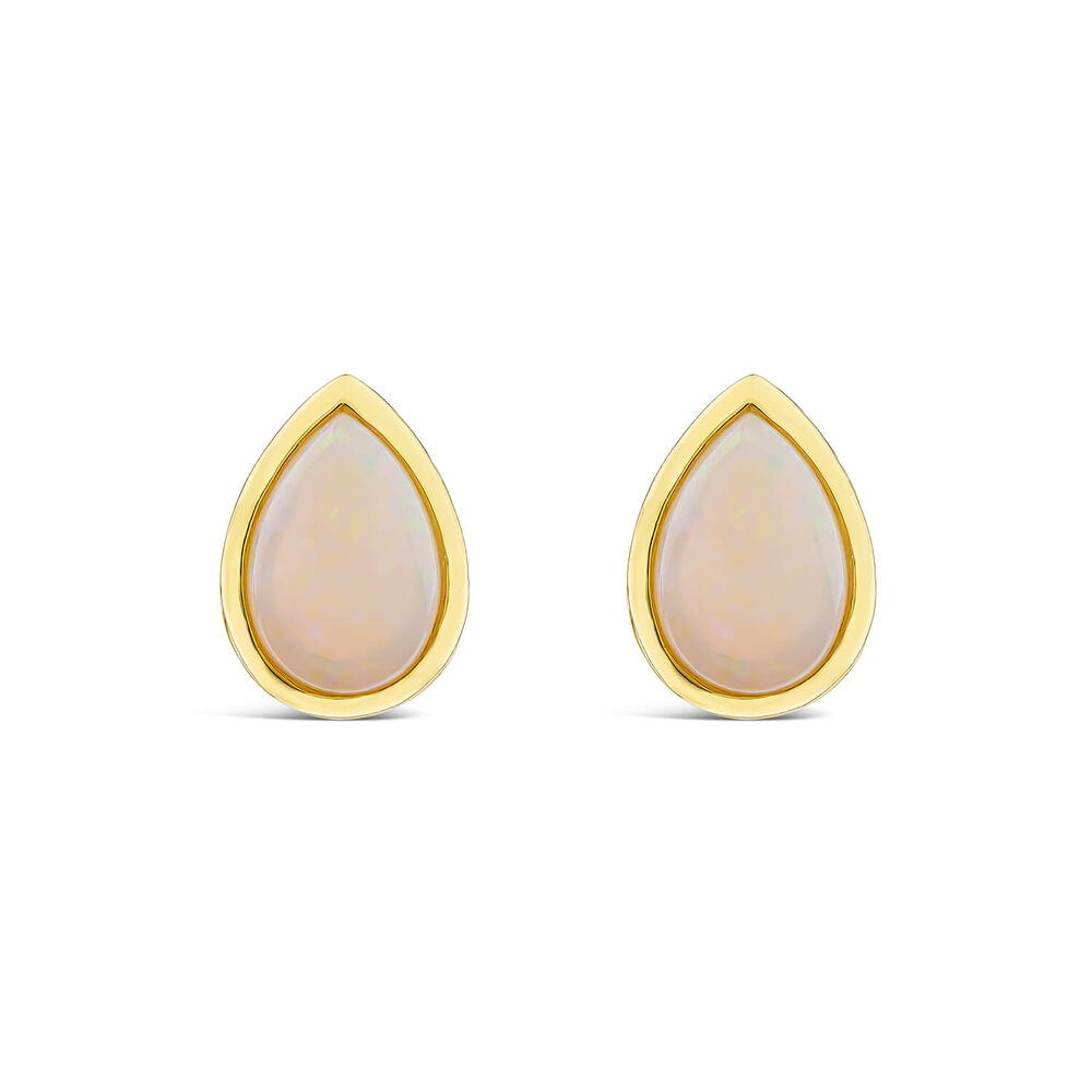 9ct Yellow Gold Teardrop Opal Gold Frame Stud Earrings image number 0