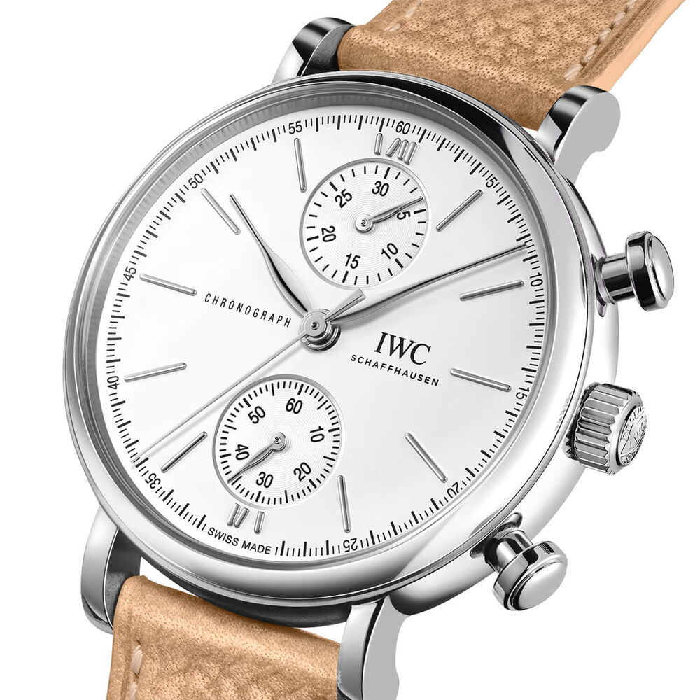 IWC Schaffhausen Portofino Chronograph 39mm White Dial Beige Leather Strap Watch image number 1