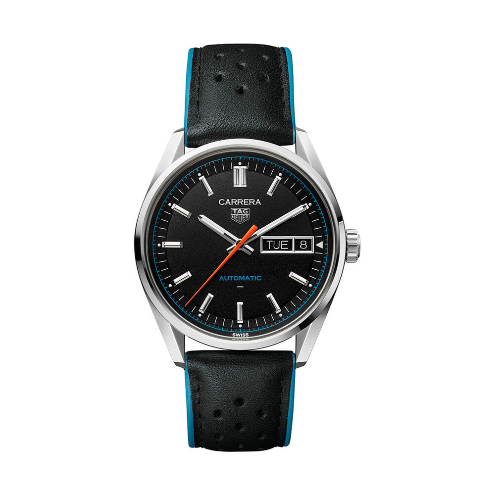 TAG Heuer Carrera Day-Date 41mm Black Dial Leather Strap Watch