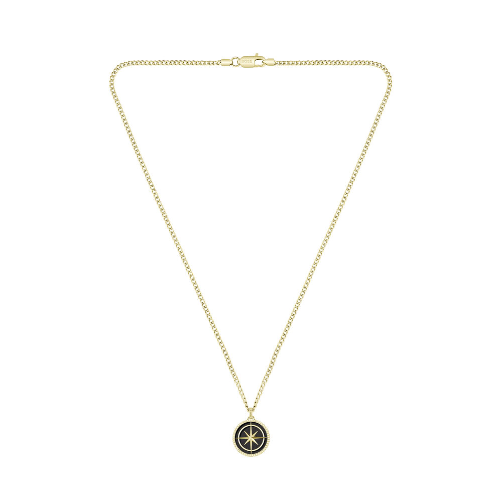 BOSS North Star With Black Fill Pendant Yellow Gold Tone Stainless Steel Necklace image number 0