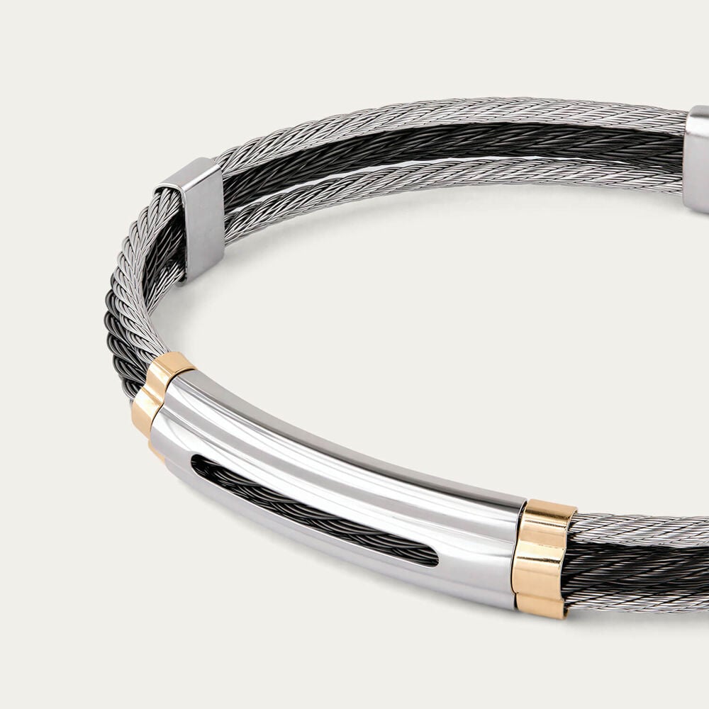 Stainless Steel Black PVD Wire & 14ct Gold Accent Bracelet