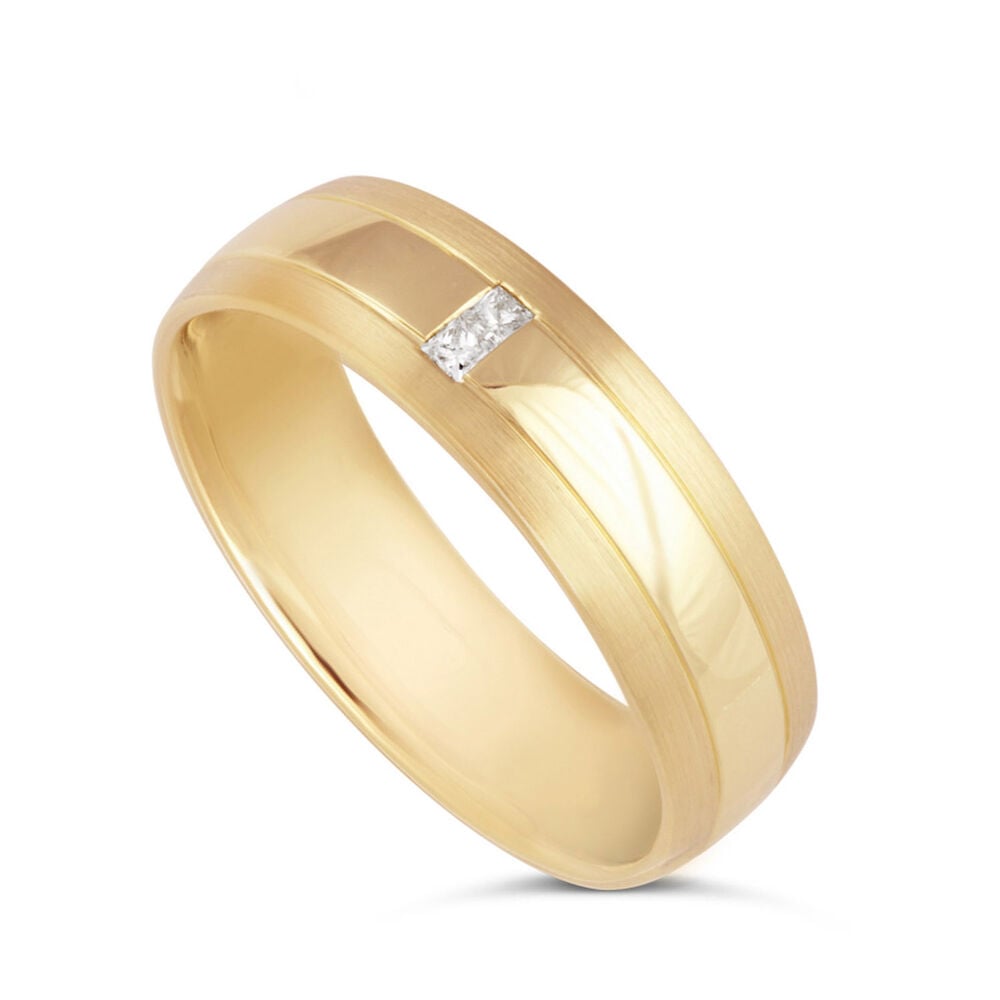 Men's 9ct gold princess cut diamond 6mm wedding ring