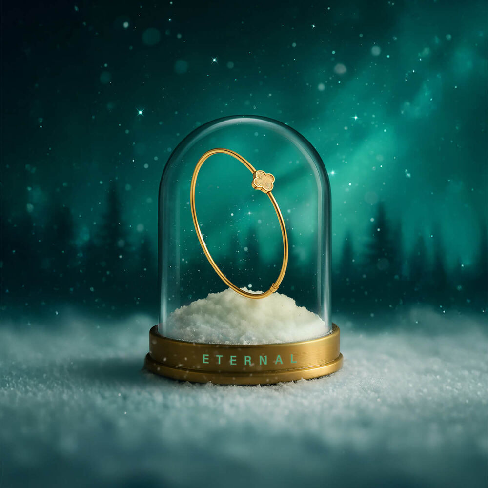 9ct Yellow Gold Iridescent Clover Petal Bangle image number 5