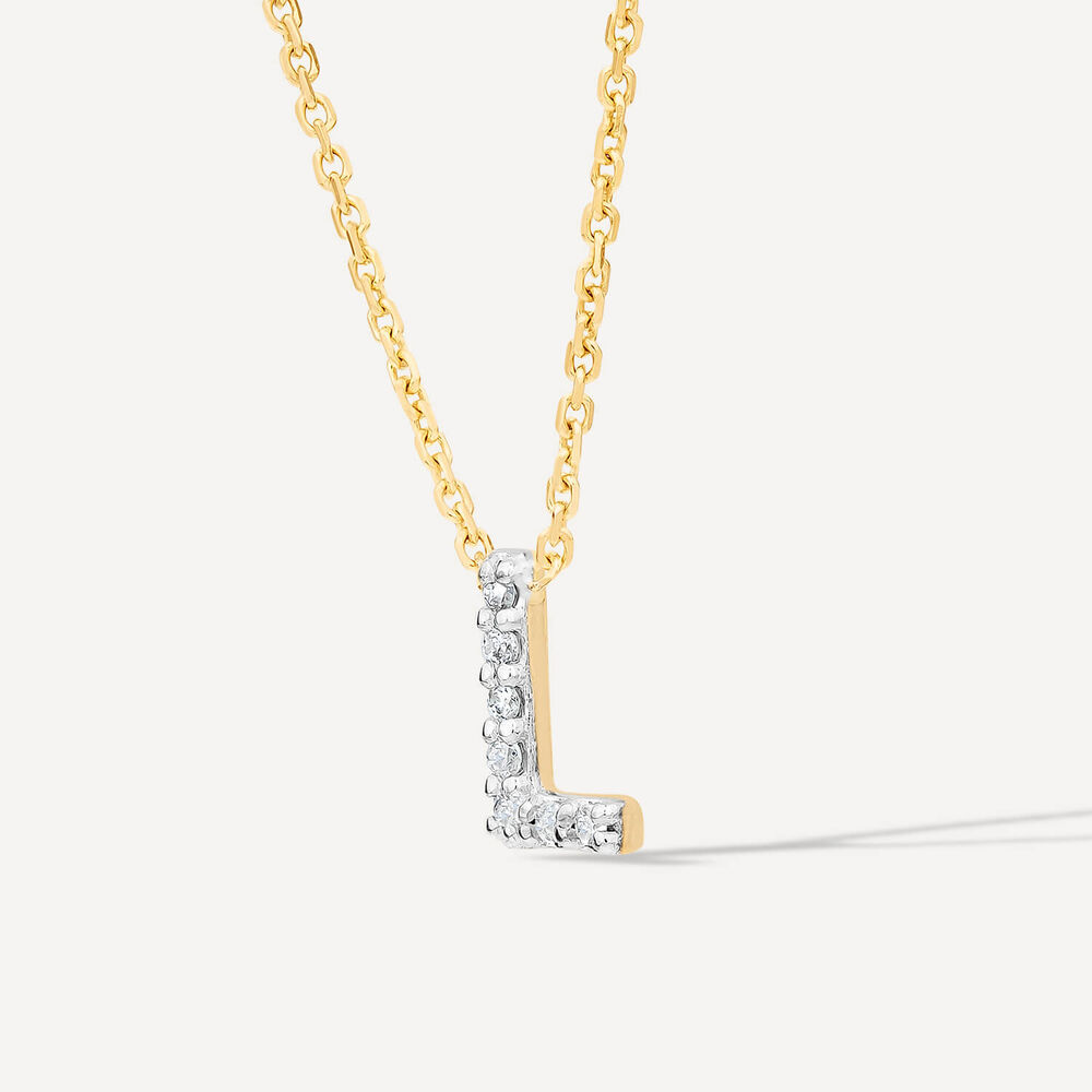 9ct Yellow Gold Petite 0.028ct Diamond Initial "L" Necklet image number 1