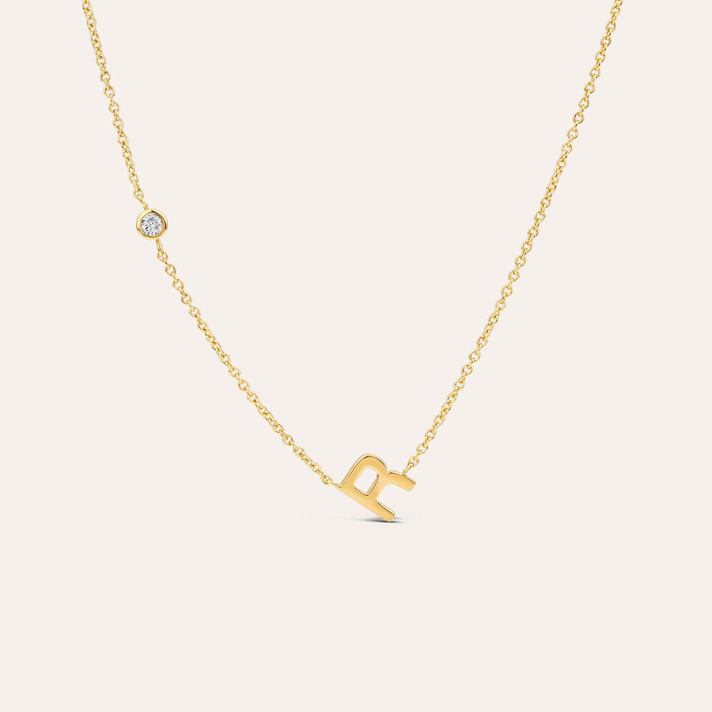 Yellow Gold Plated Vermeil Sterling Silver 0.06ct Lab Grown Diamond Initial R Necklet
