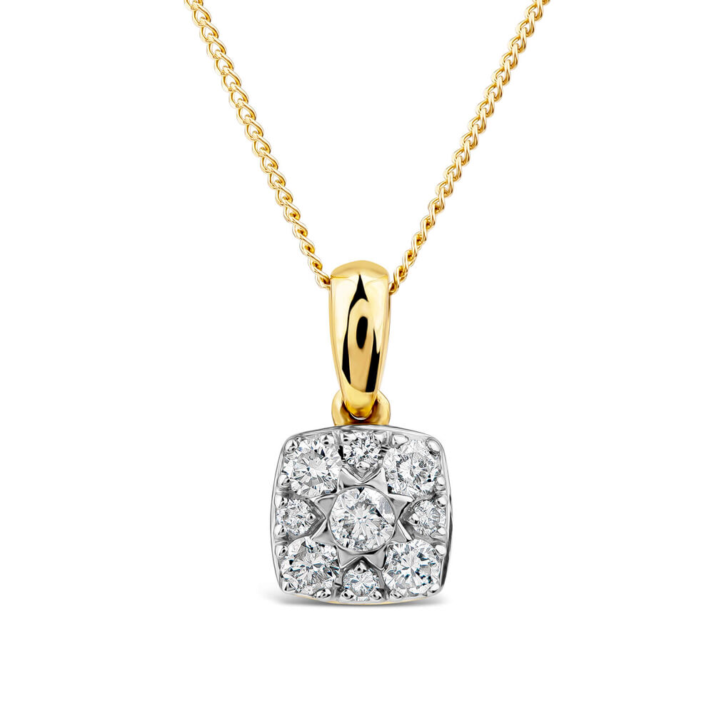 9ct Yellow Gold Square 0.25ct Diamond Cluster Pendant image number 0