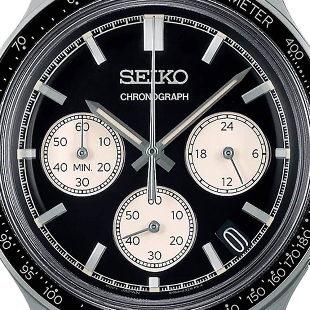 Seiko Quartz Chronograph 38.7mm Black Dial Steel Bracelet Watch