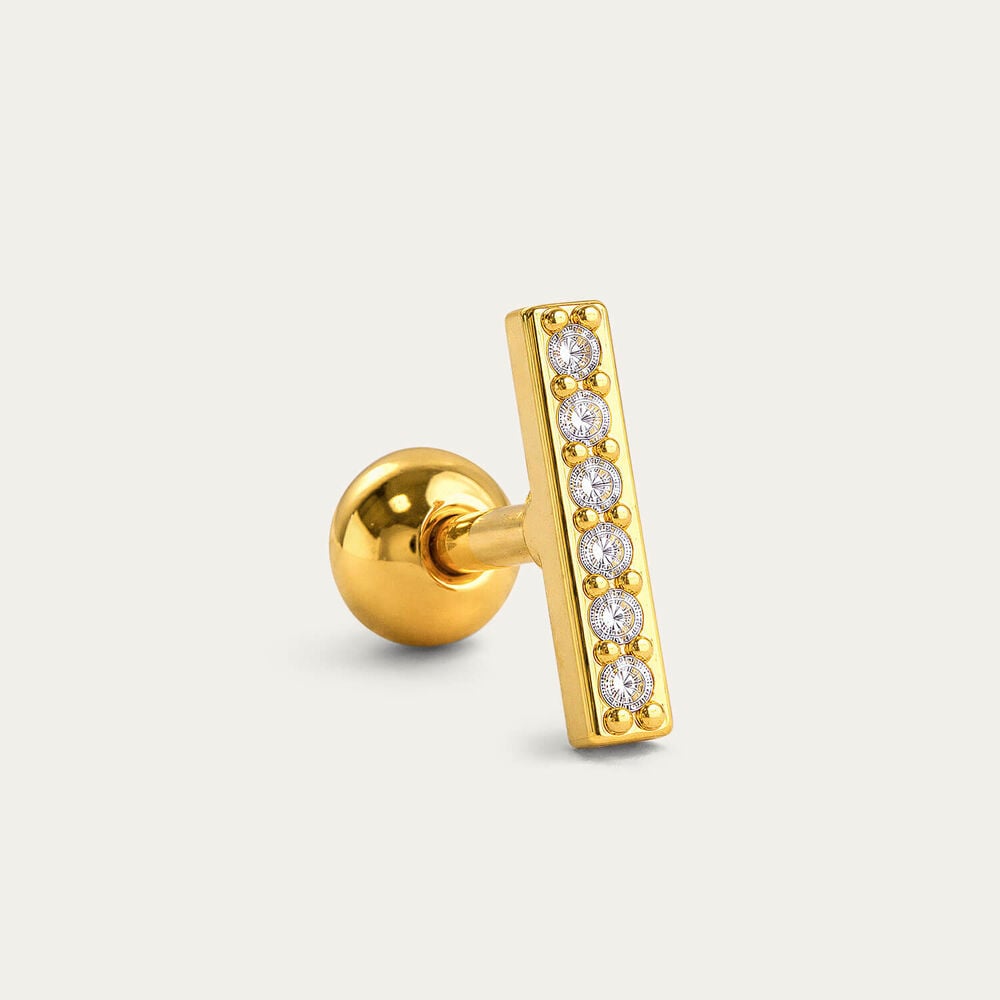 Yellow Gold Plated Sterling Silver Cubic Zirconia Bar Single Stud Earring