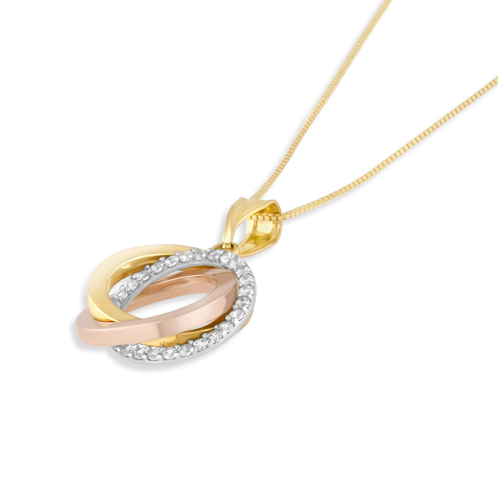 9ct three colour gold cubic zirconia open knot pendant (Chain Included)