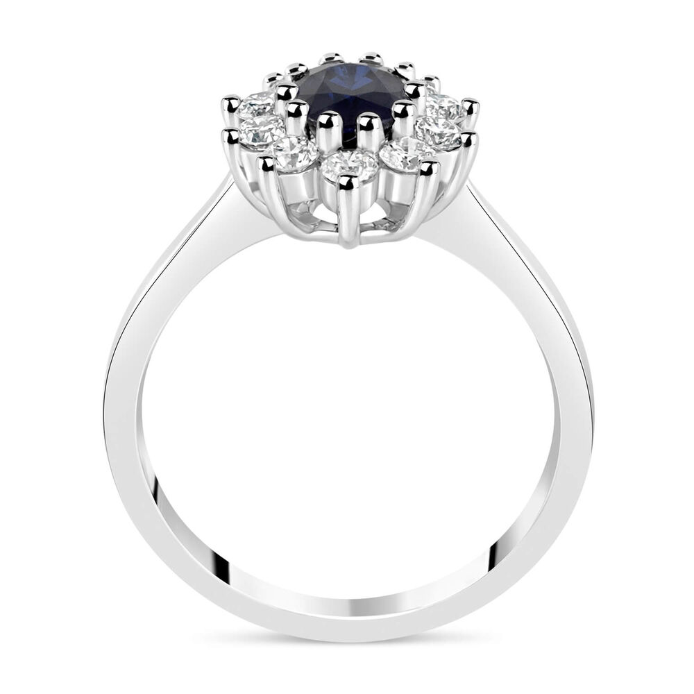 18ct white gold sapphire and 0.60 carat diamond cluster ring image number 2