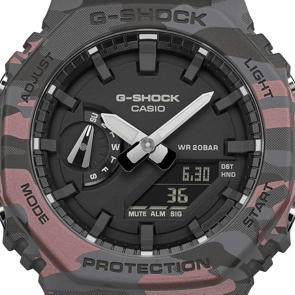 G-SHOCK Classic GA-2100 Series 48.5mm Black Dial Red & Gray Camouflage Resin Strap Watch