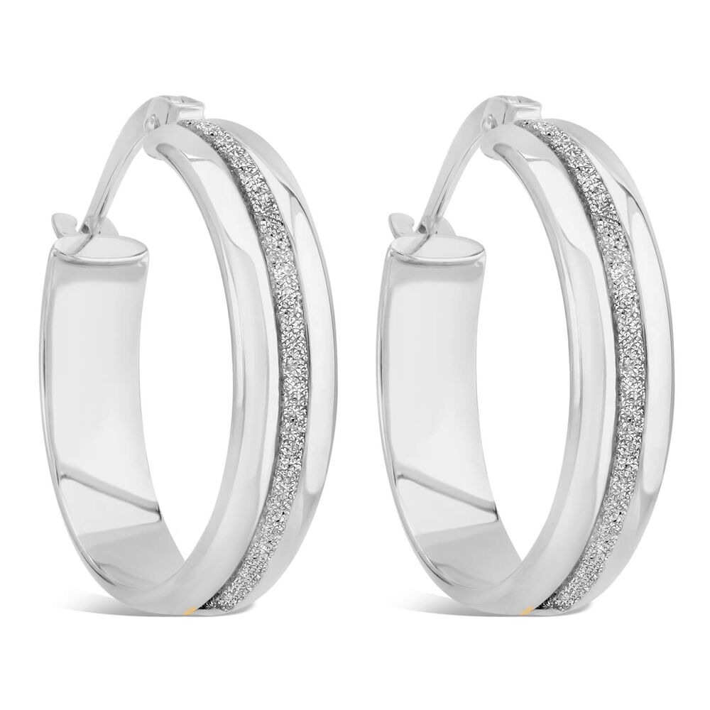 9ct White Gold Small 15mm Glitter Hoop Earrings