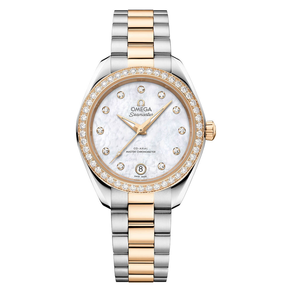 OMEGA Aqua Terra 150M 30mm Mother of Pearl Dial Diamonds Moonshine™ Gold & Steel Bracelet Watch