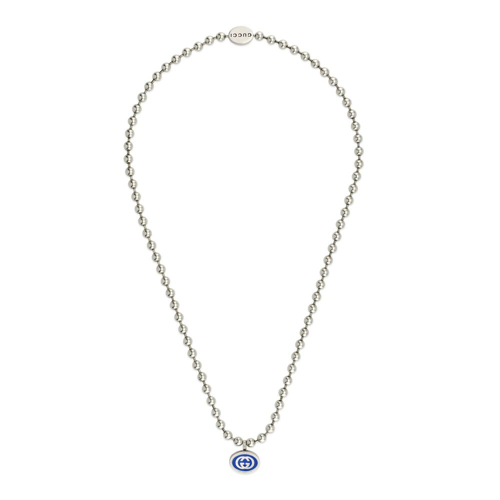 Gucci Interlocking Blue Logo Sterling Silver Pendant