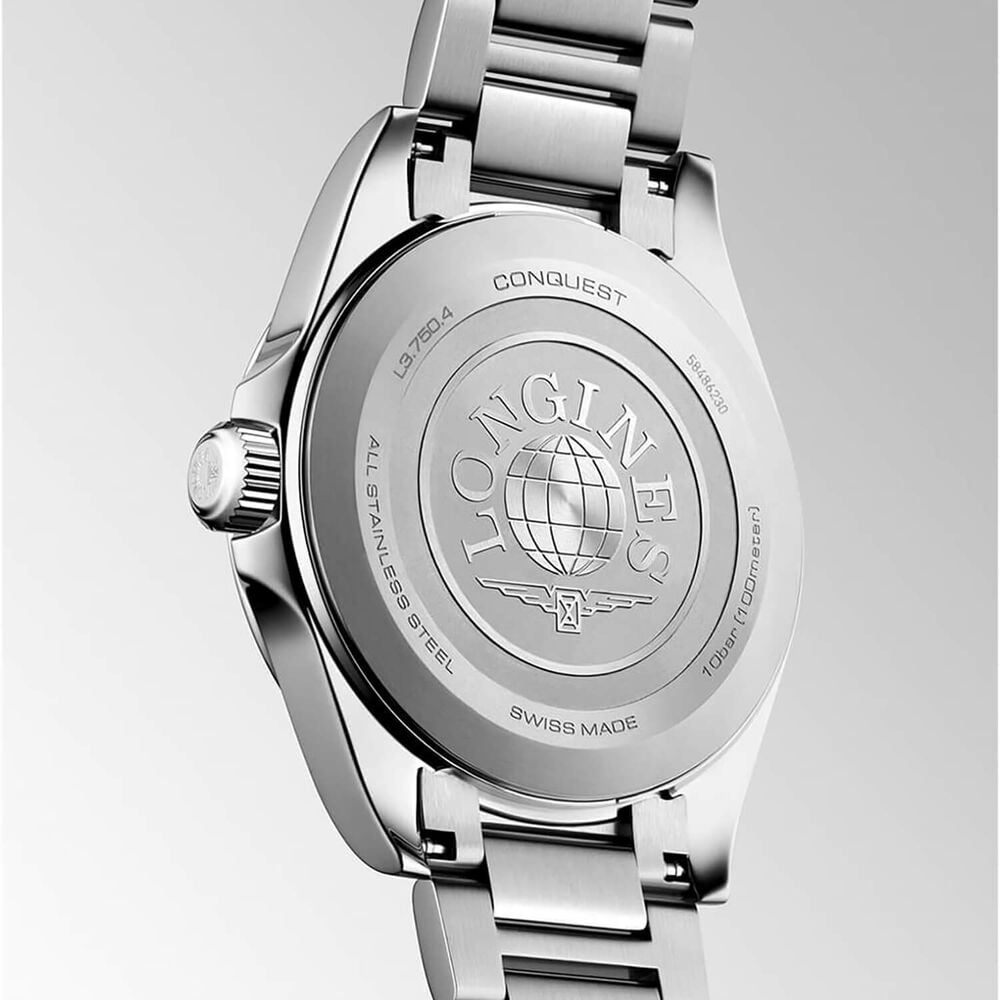 Longines Conquest 38mm Black Sandblasted Dial Stainless Steel Bracelet Watch