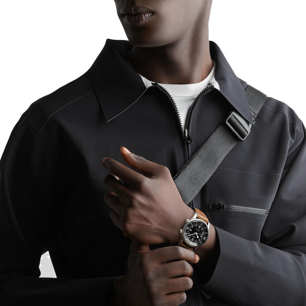 Longines Legend Diver 39mm Black Dial Stainless Steel Case Brown Leather Strap Watch image number 6