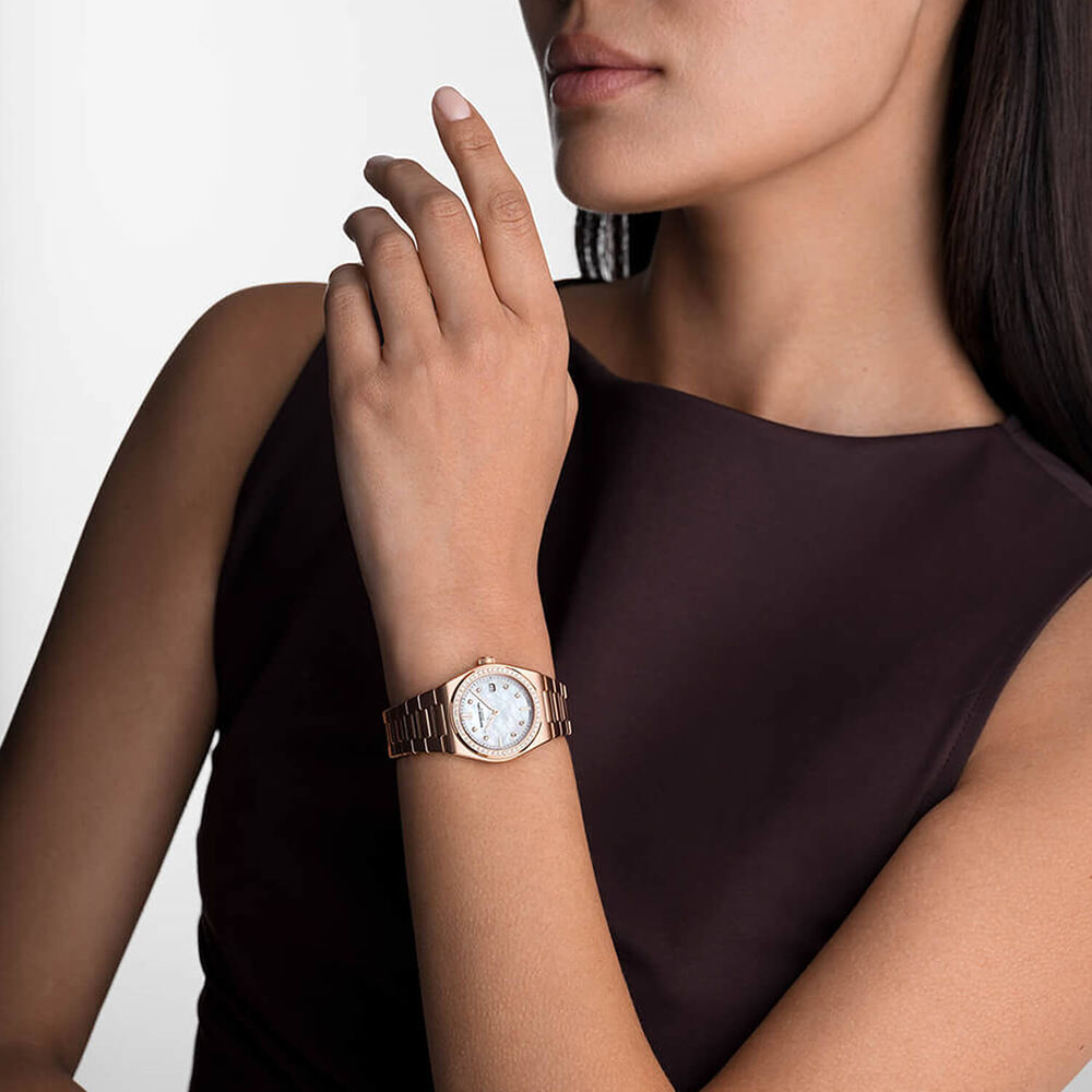 Raymond Weil A.R.T. 30mm White Mother of Pearl Dial Rose Gold PVD Steel Bracelet Watch