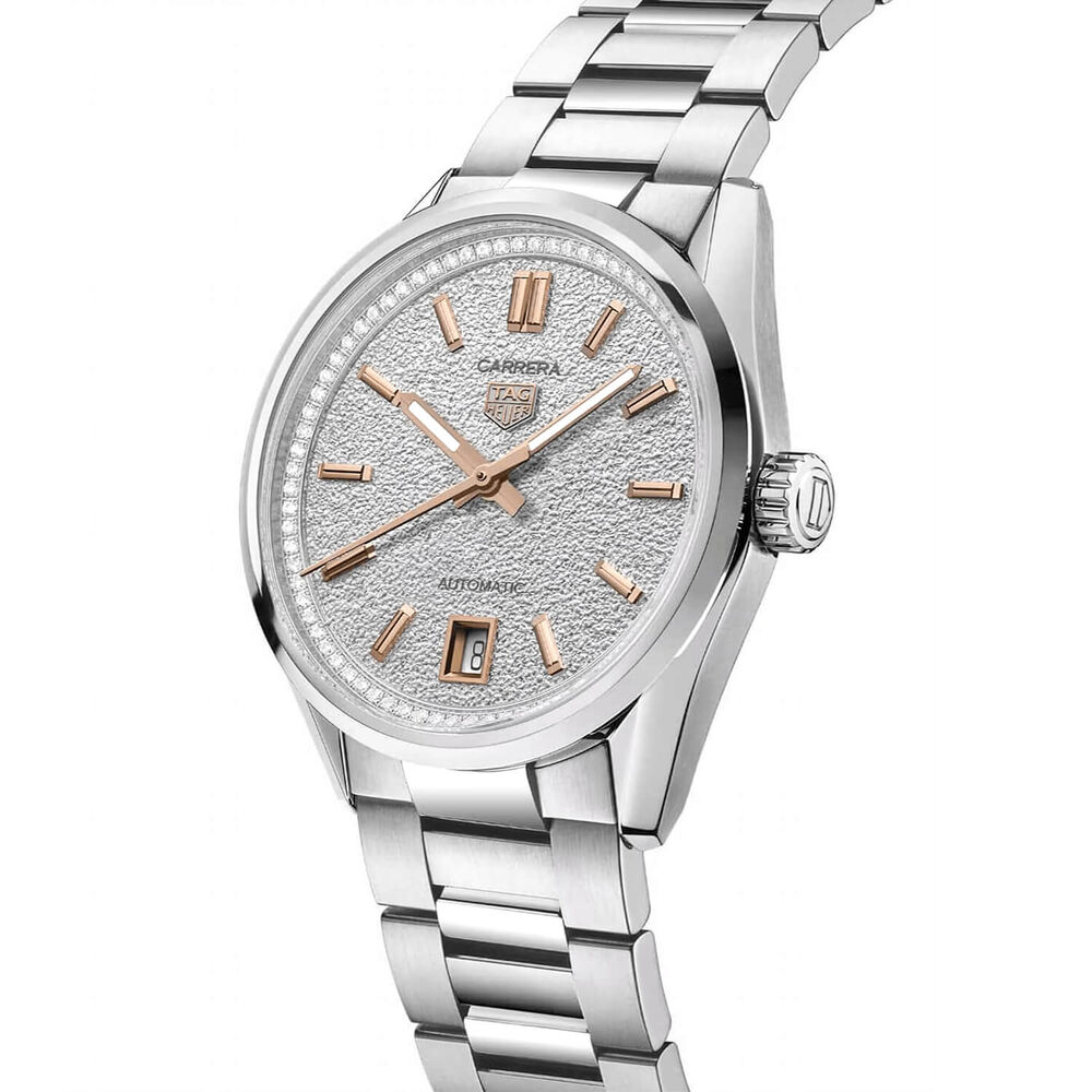 TAG Heuer Carrera Date  36mm Silver Dial Diamonds Bezel Stainless Steel Bracelet Watch image number 1