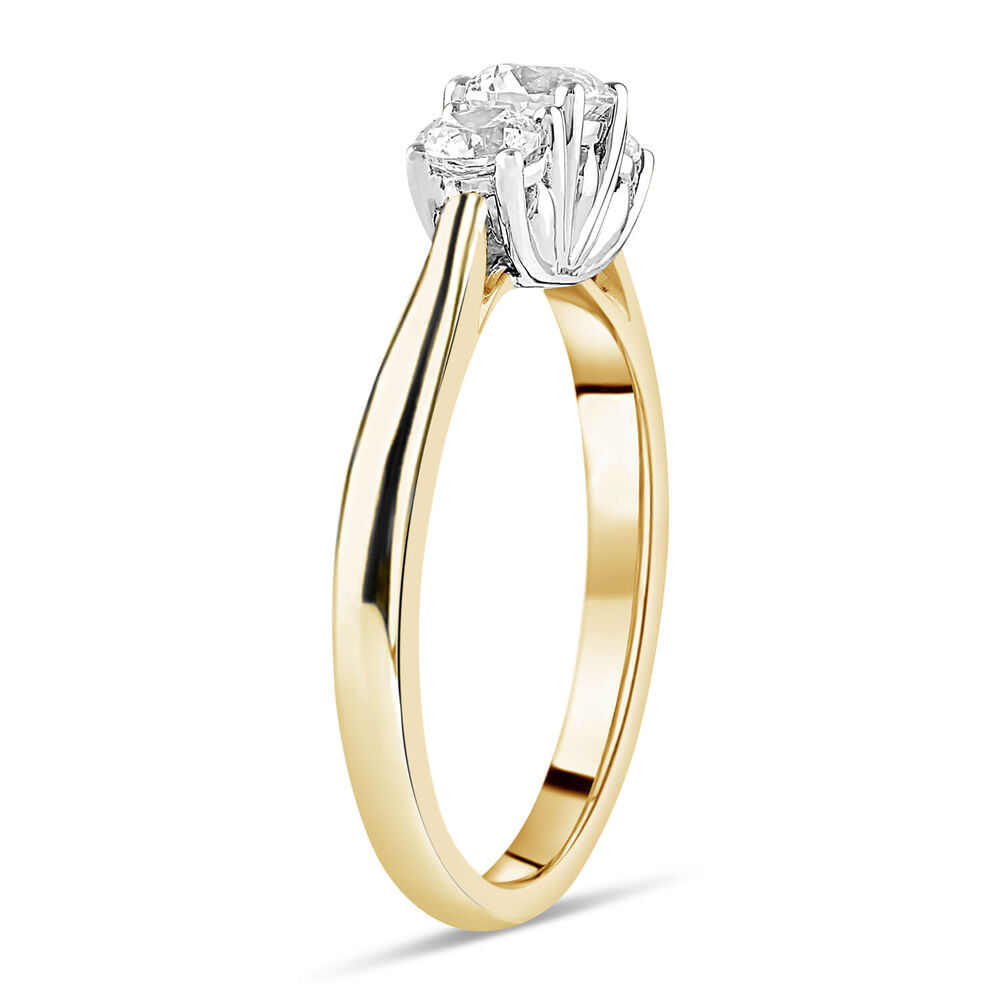 18ct Yellow Gold Tulip Setting Three Stone 1 Carat Diamond Ring image number 2