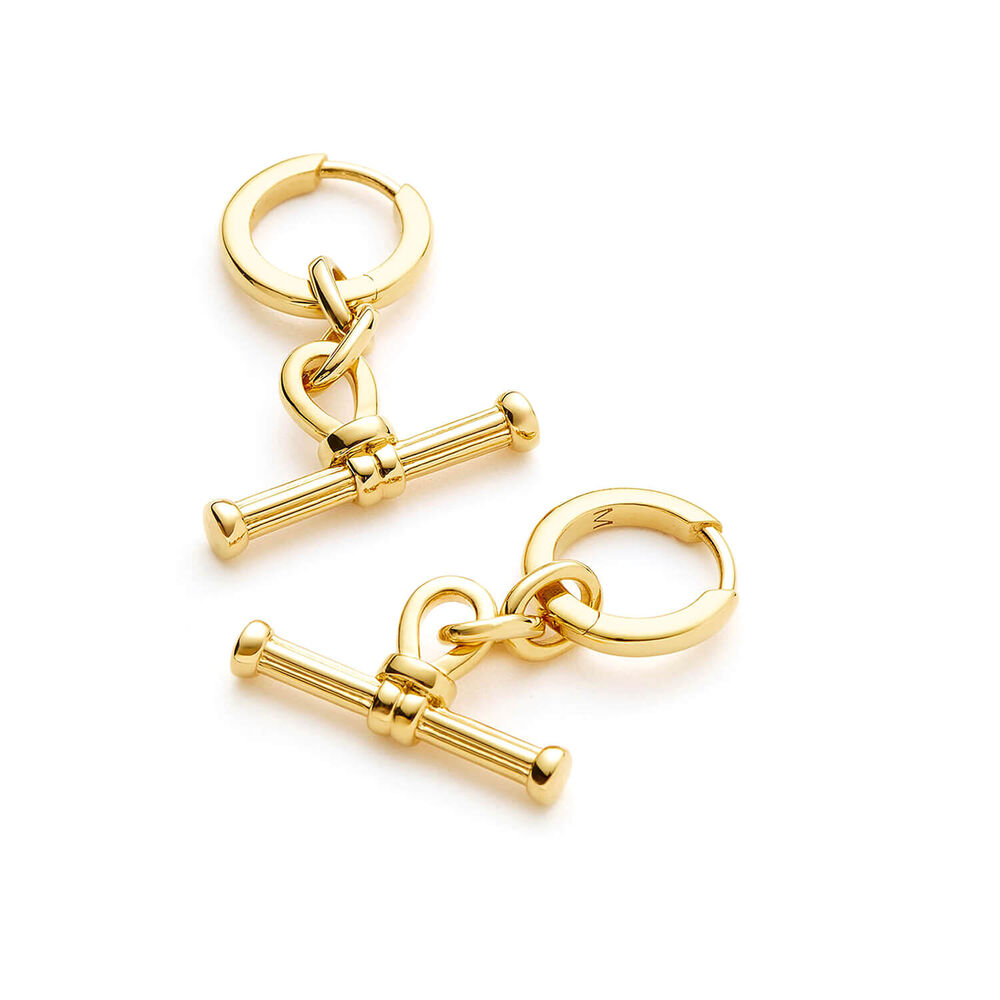 Missoma 18ct Gold Plated Brass Ridge T-Bar Drop Huggie Earrings