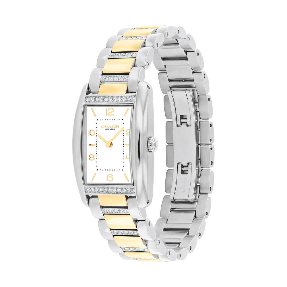 Coach Reese 24mm White Dial Crystal Set Two Tone Bracelet Watch
